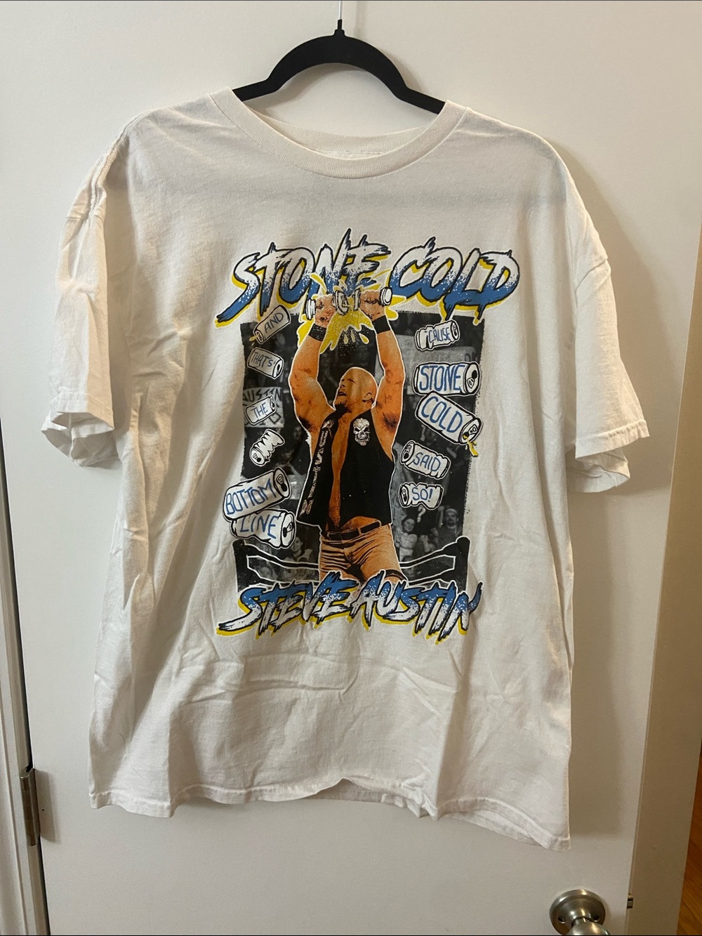 WWE Stone Cold Graphic Tee - White with Blue & Yellow Accents